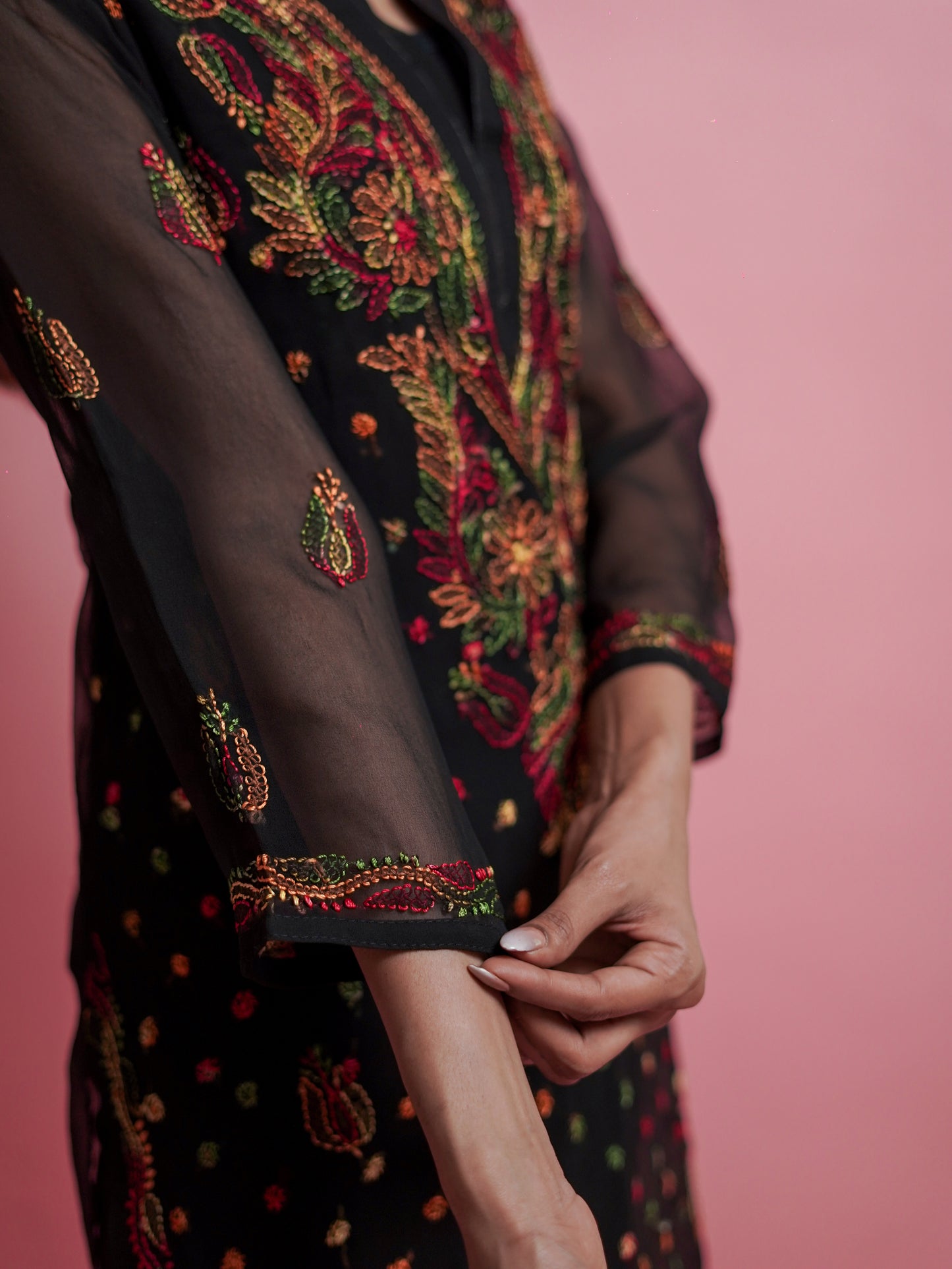 Radiant Sheer Black Chikankari Kurti