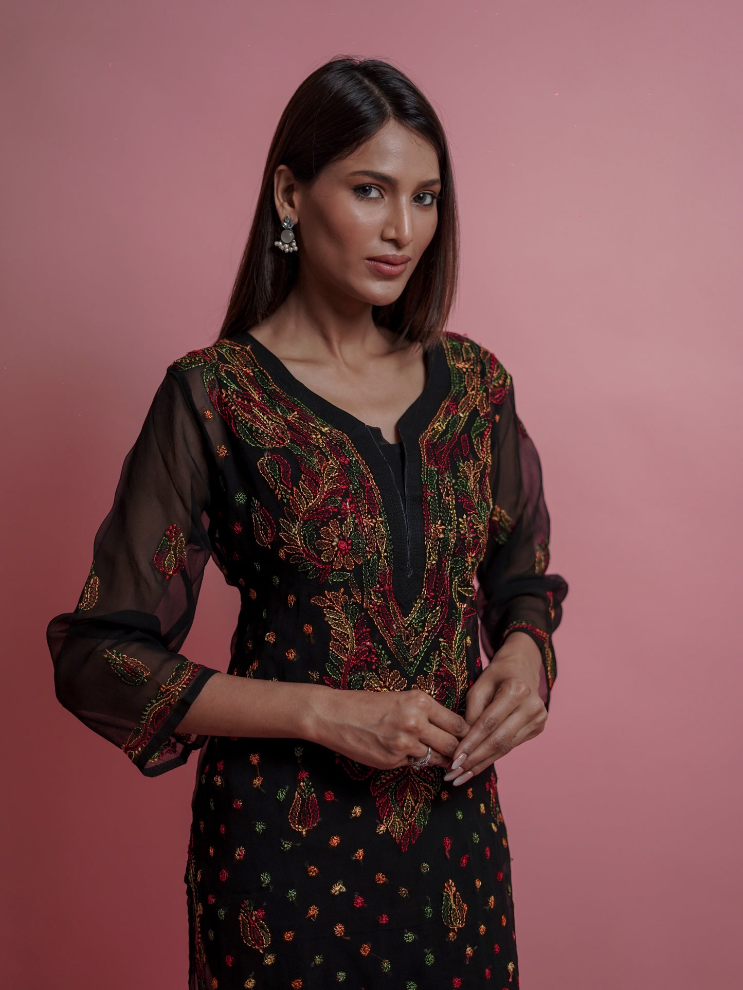 Radiant Sheer Black Chikankari Kurti