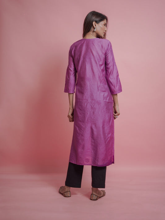 Textured Pattern Kurti - Purple